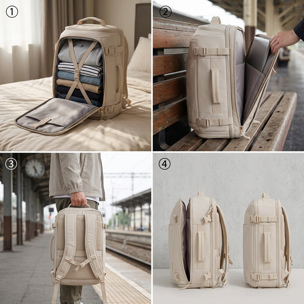 Compressed versus expanded comparison of the vacuum travel backpack