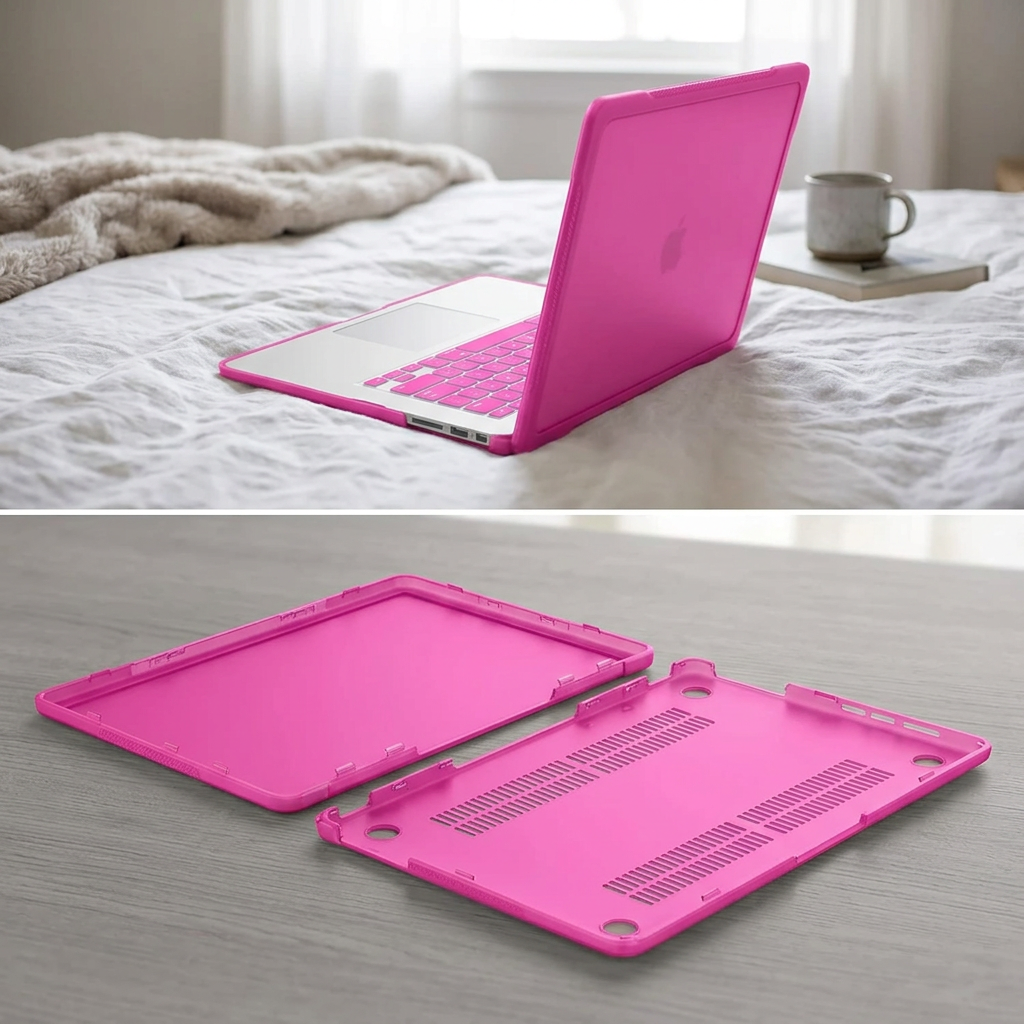COLOUR:Rose Red - two shell halves separated showing clip design