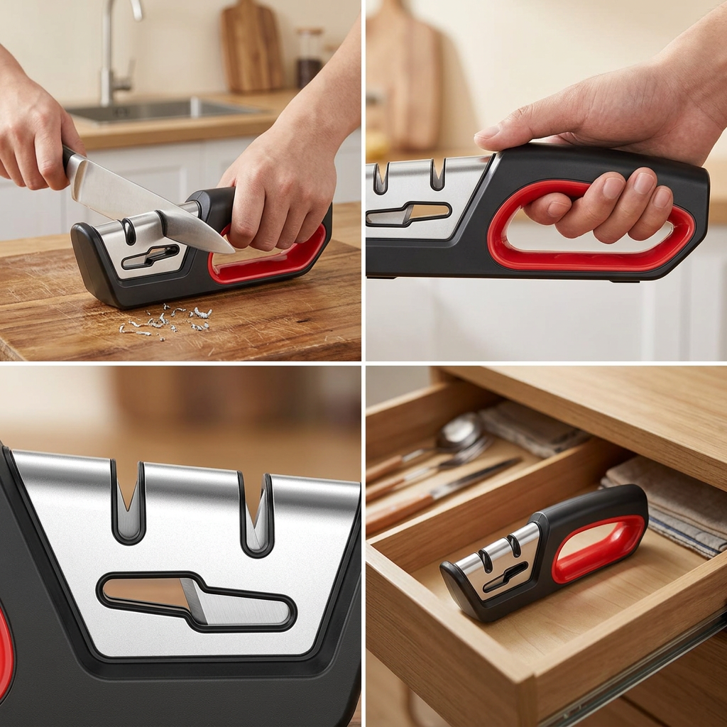 Close view of the sharpening slots