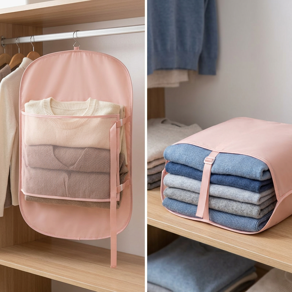 COLOUR:Pink - compression board keeping folded clothes neat on a wardrobe shelf