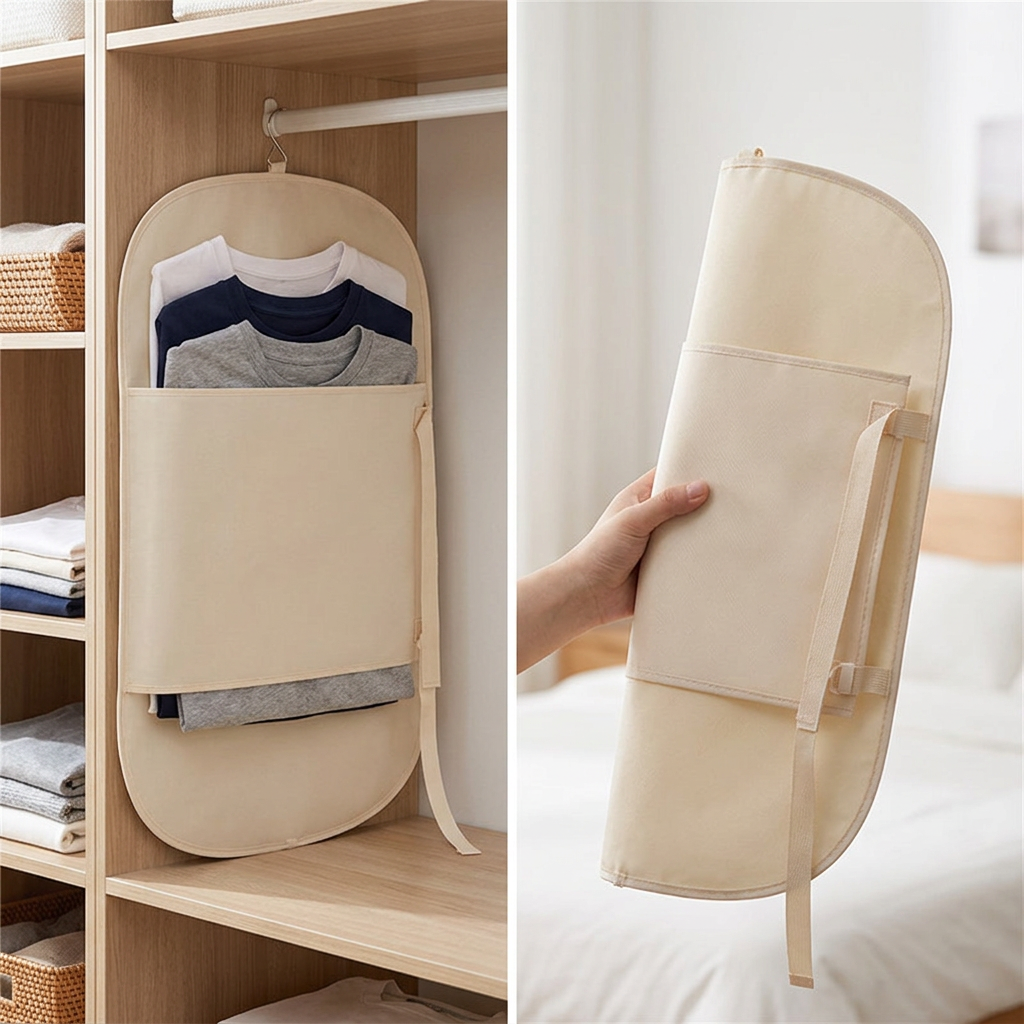 COLOUR:Beige - board keeping a tidy stack of shirts upright in a wardrobe