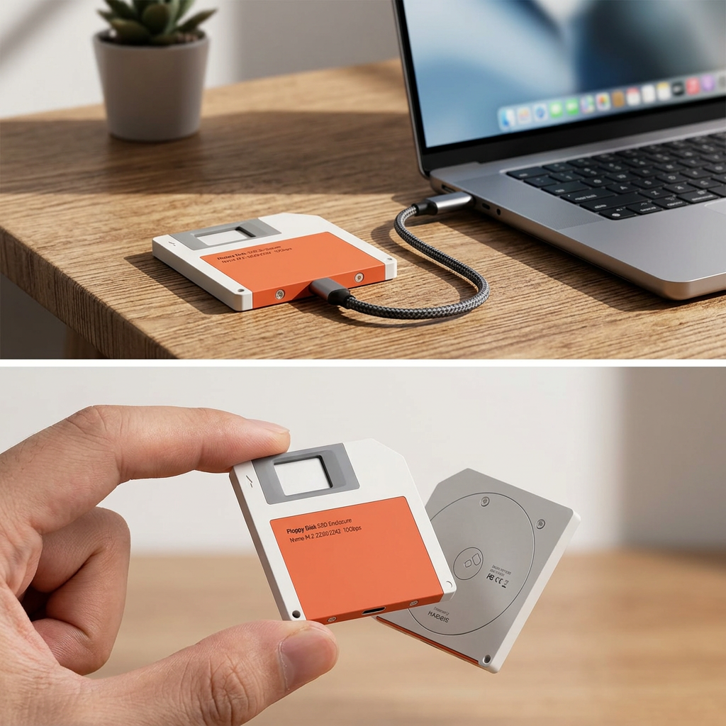COLOUR:Orange - enclosure held between fingers showing how small it is
