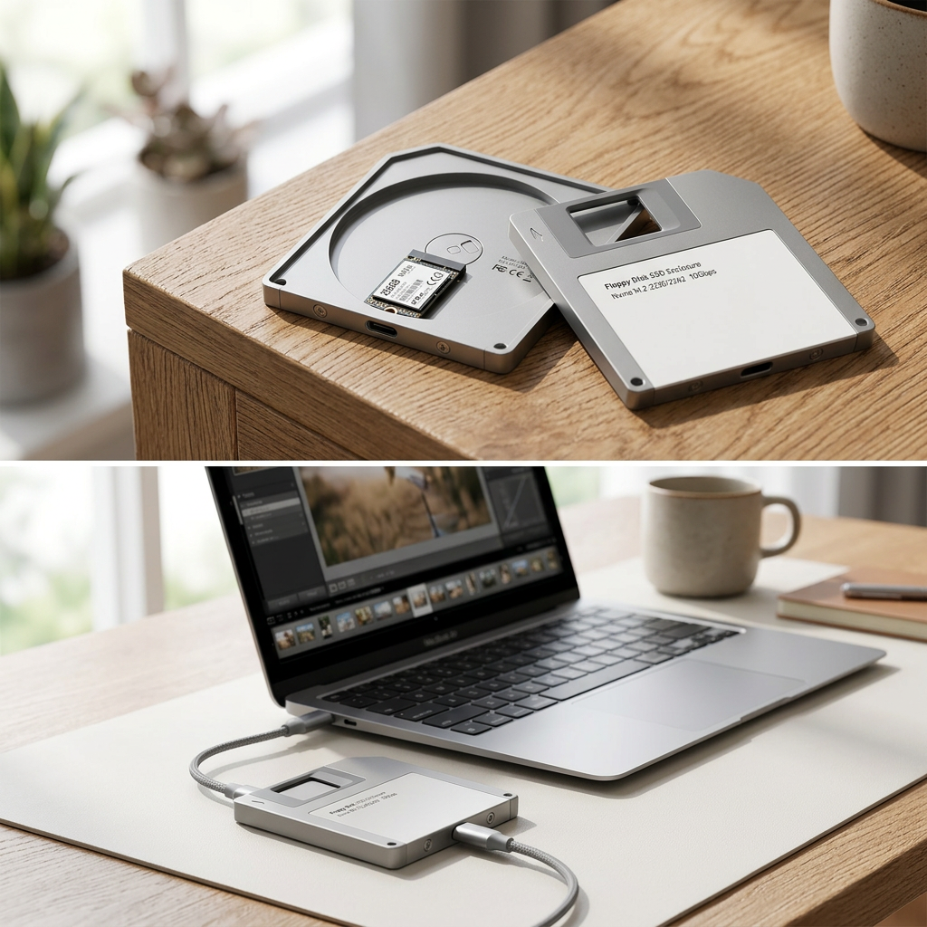 COLOUR:Grey - enclosure on a desk connected to a laptop with a cable