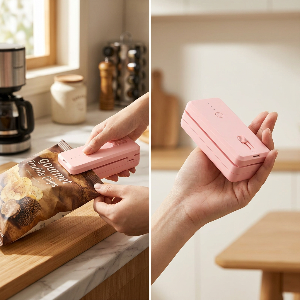 COLOUR:Pink - bag sealing machine in use sealing a snack bag