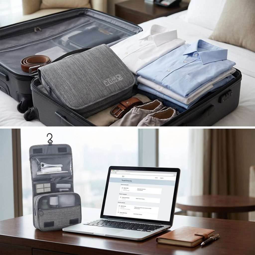 COLOUR:Grey - Oxford storage bag packed inside a suitcase with folded shirts