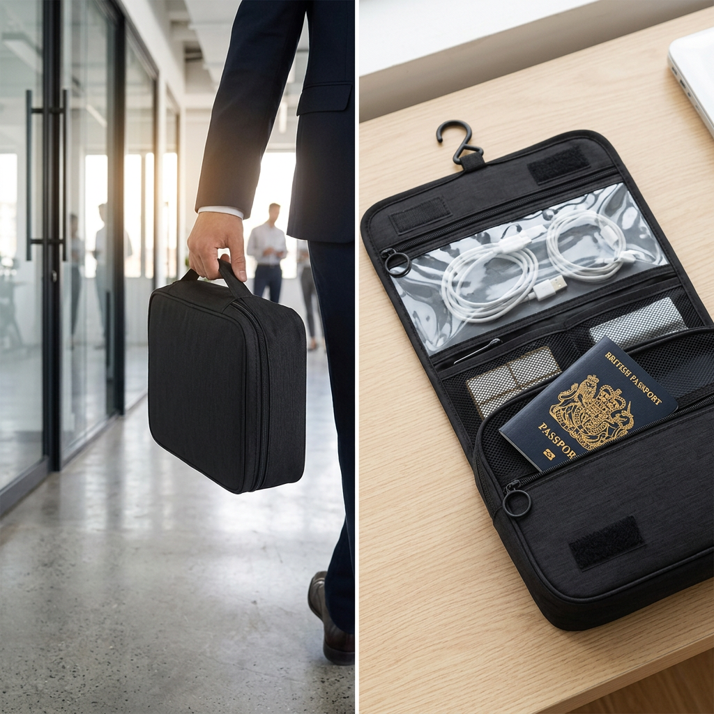 COLOUR:Black - bag held walking through an office corridor