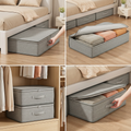 Under-bed storage box sliding under a bed in a tidy bedroom