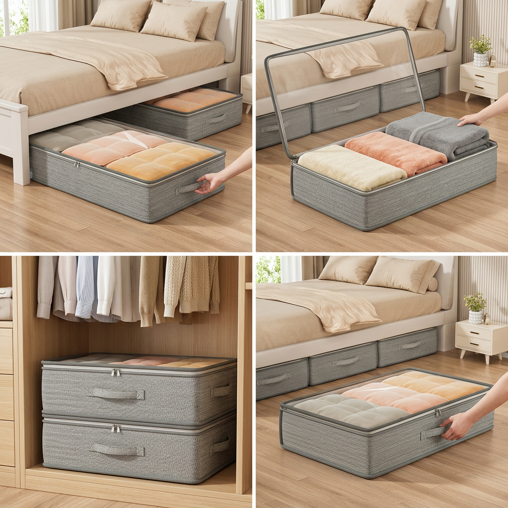 Two storage boxes stacked in a wardrobe