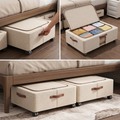 Under-bed storage box being rolled out by the handle