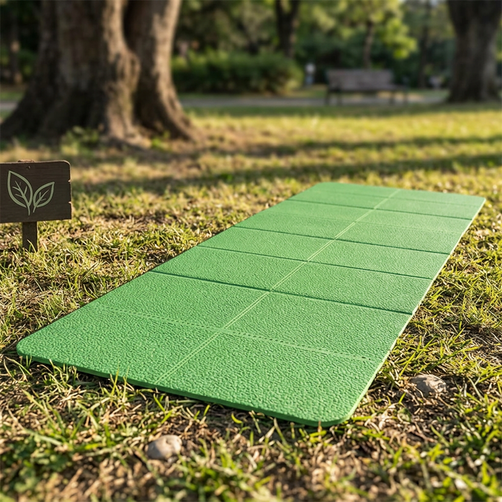 COLOUR:Green - yoga mat laid out on grass in a park