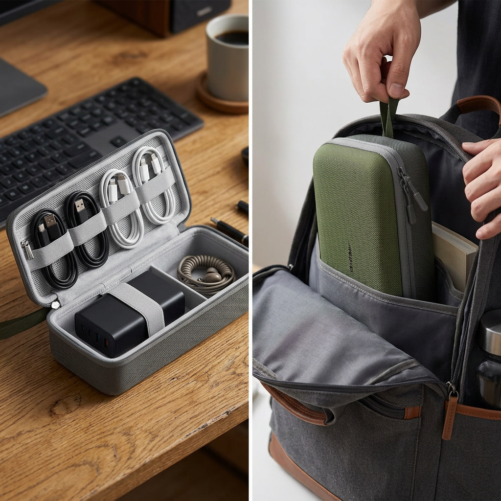 COLOUR:Extra Large Green - organiser closed being packed into a backpack