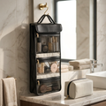 COLOUR:Black - makeup bag hanging open with the detachable pouch separated
