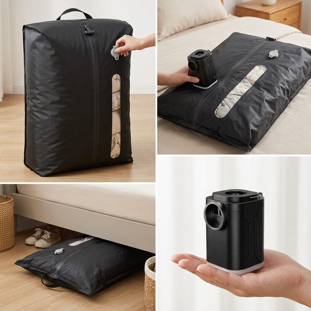 Vacuum bag filled with bedding before compression