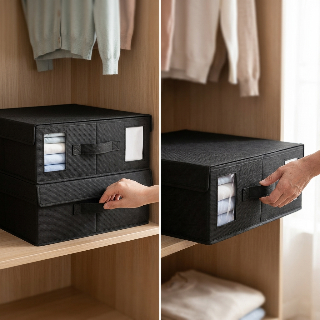 COLOUR:Black A - two organisers stacked in a wardrobe