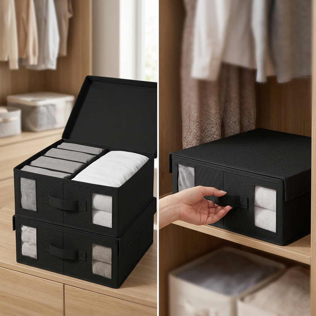 COLOUR:Black A - organiser being slid onto a shelf by the handle