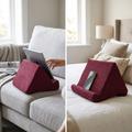 COLOUR:Wine Red - pillow tablet holder on a sofa holding a tablet at reading angle