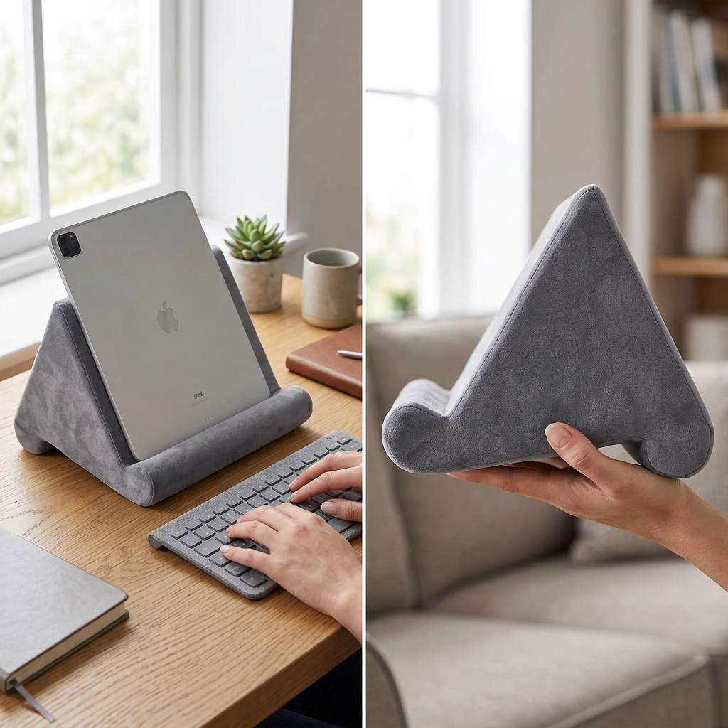 COLOUR:GRAY - pillow holder held in a hand showing the wedge profile
