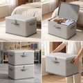 Lockable storage box closed with a padlock fitted