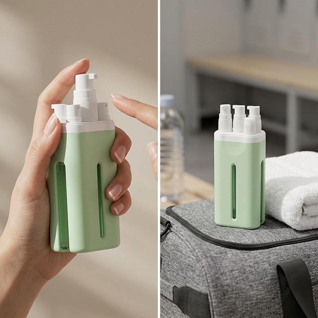 COLOUR:Green - dispenser on a gym bag beside a towel