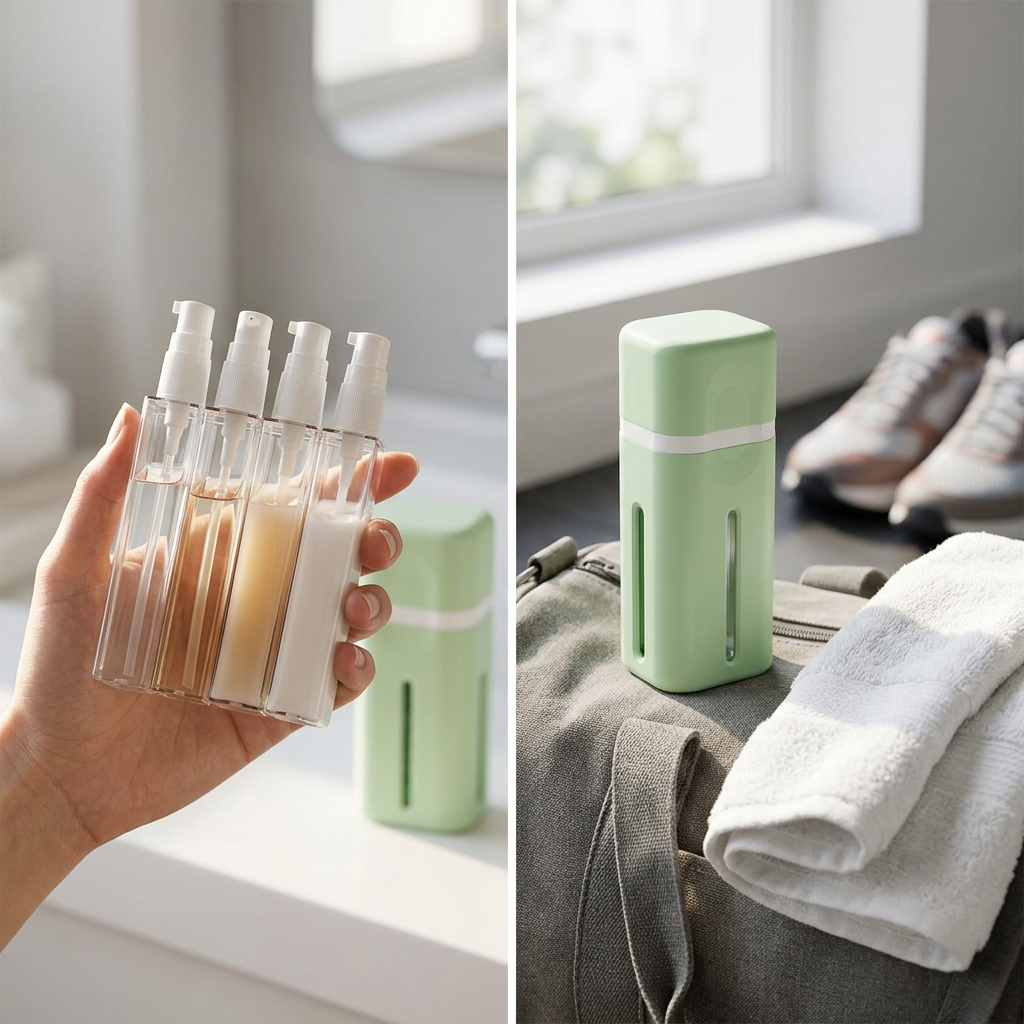 COLOUR:Green - dispenser held in a hand showing the four chambers