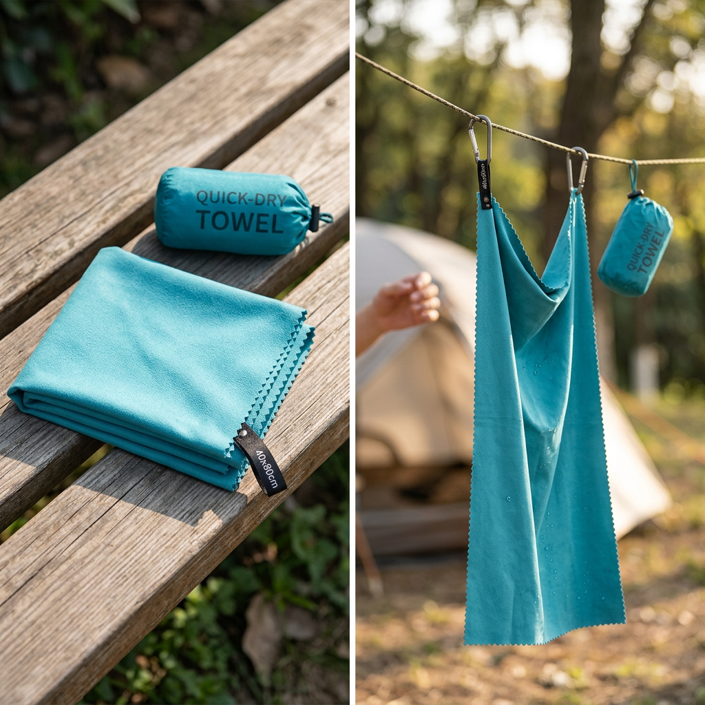 COLOUR:Towel 40x80cm Blue - microfibre towel folded beside its compact pouch