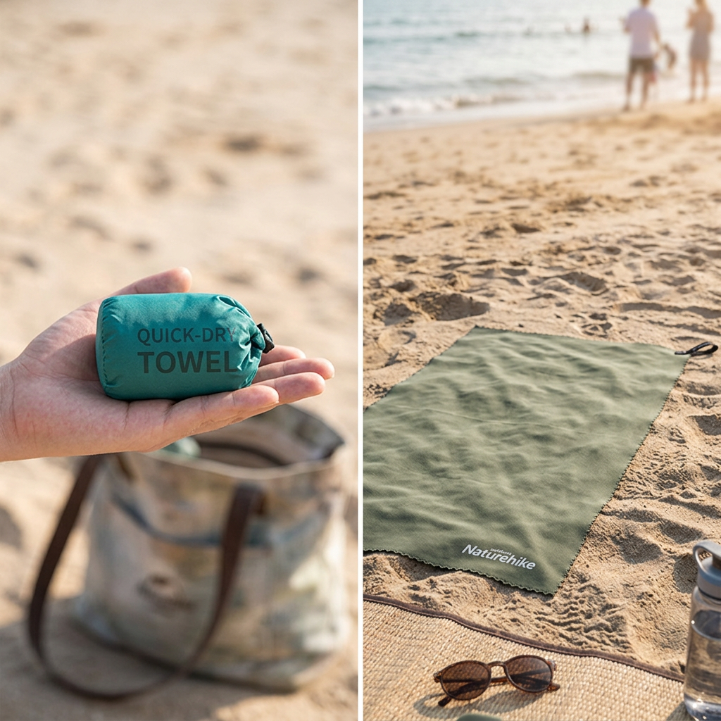 COLOUR:Towel 40x80cm Green - towel packed into its pouch held in a hand