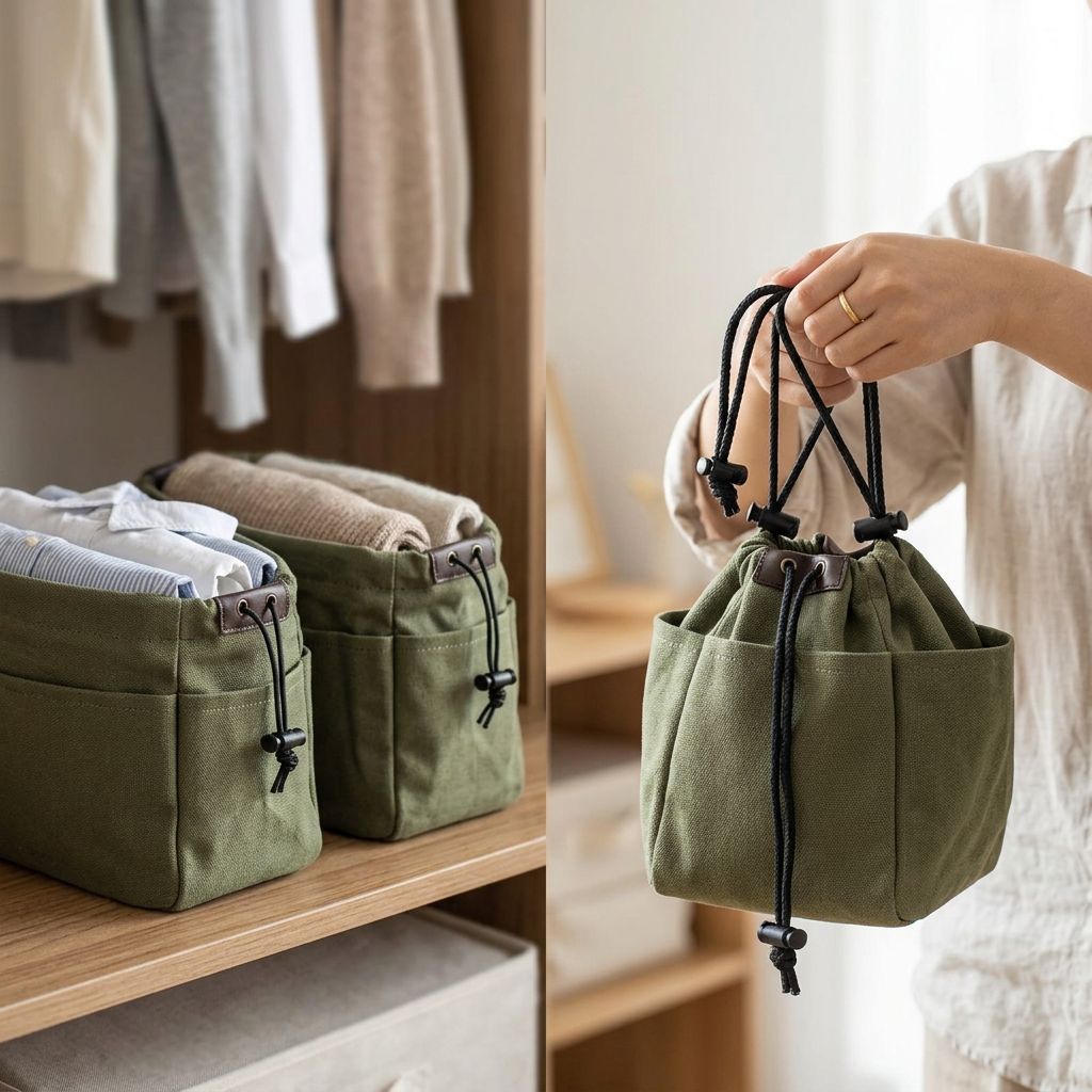 COLOUR:Green - two organisers side by side in a wardrobe holding folded clothes