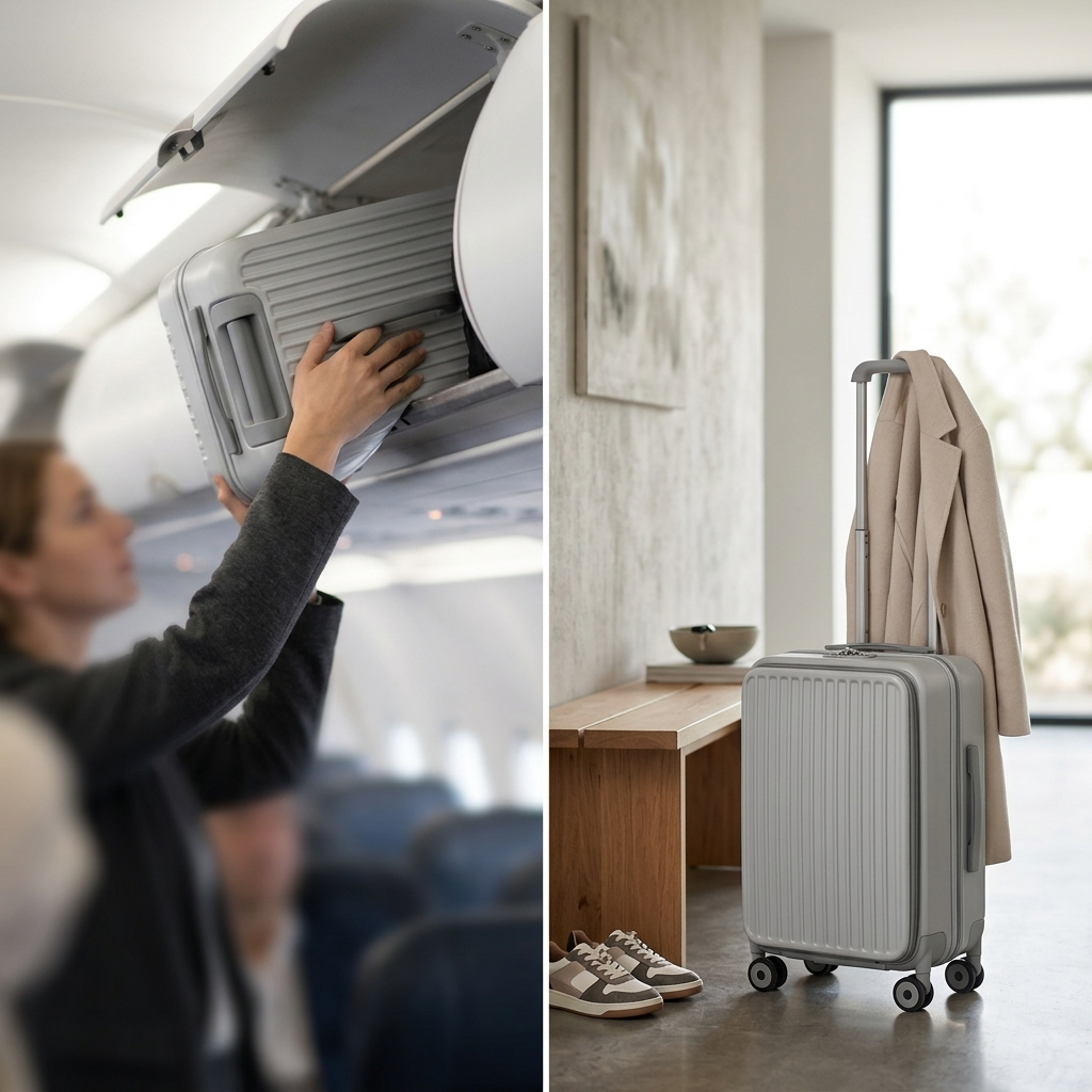 COLOUR:Rock gray - suitcase being lifted into an overhead locker on a plane