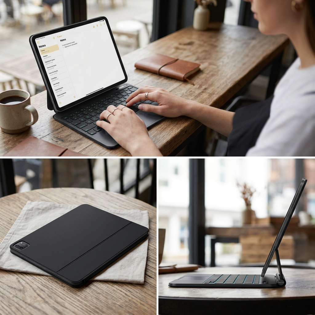 COLOUR:Black - keyboard case folded closed protecting the tablet