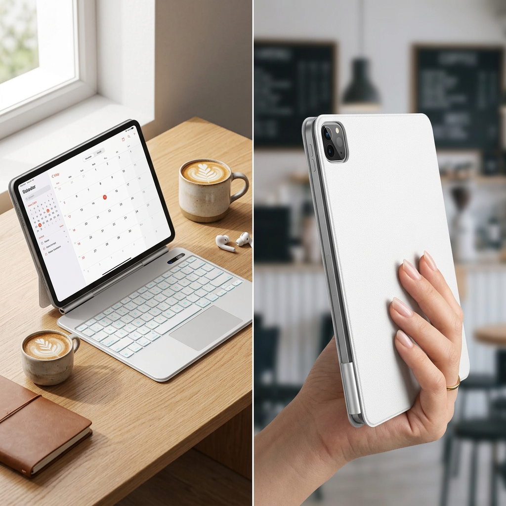 COLOUR:White Korean - keyboard case held in one hand showing the slim profile