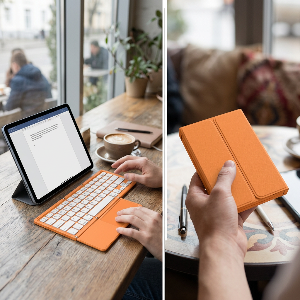 COLOUR:Orange - keyboard folded closed held in one hand