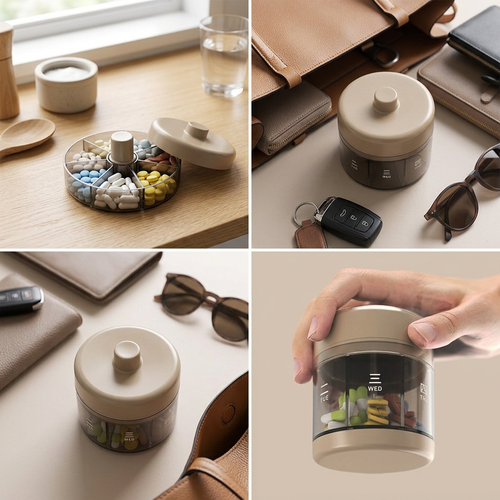 COLOUR:Coffee - pill organiser closed in a handbag