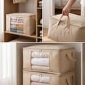 COLOUR:Large Beige - clothes storage bag filled with blankets on a wardrobe shelf
