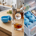 Silicone ice ball mould on a kitchen bench with the lid open