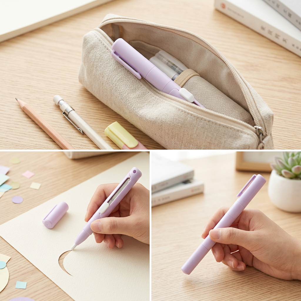 COLOUR:Purple - cutter clipped into a pencil case with stationery
