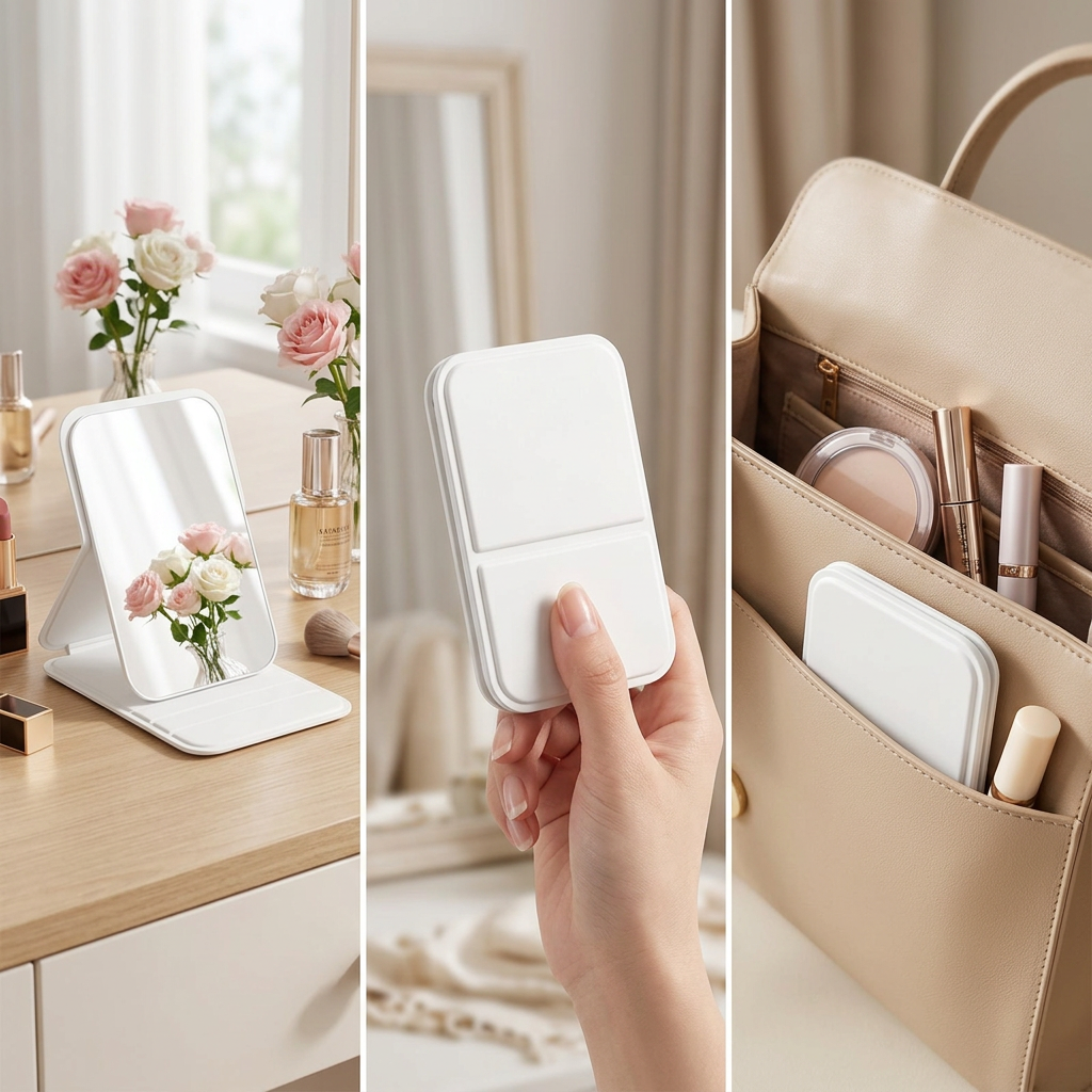 COLOUR:white - mirror in a handbag beside cosmetics