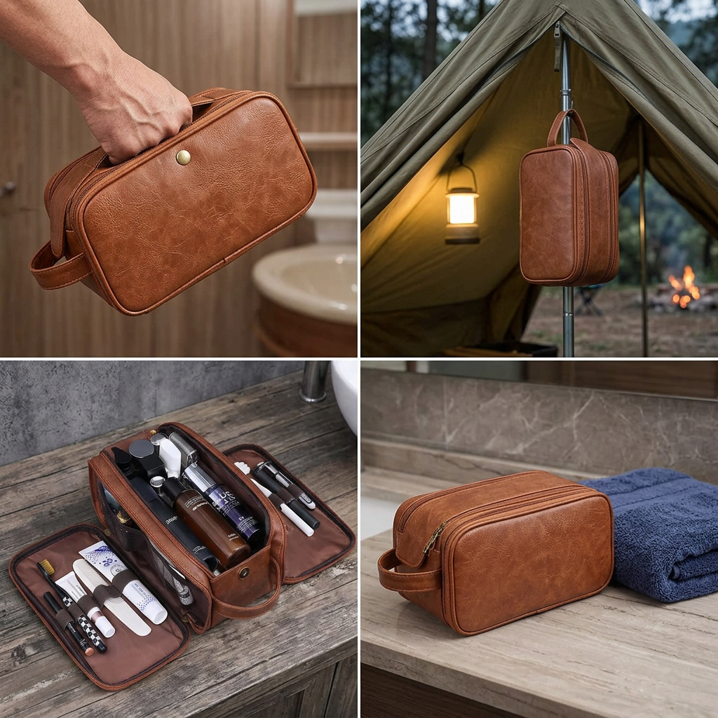 Toiletry bag shown in four further scenes