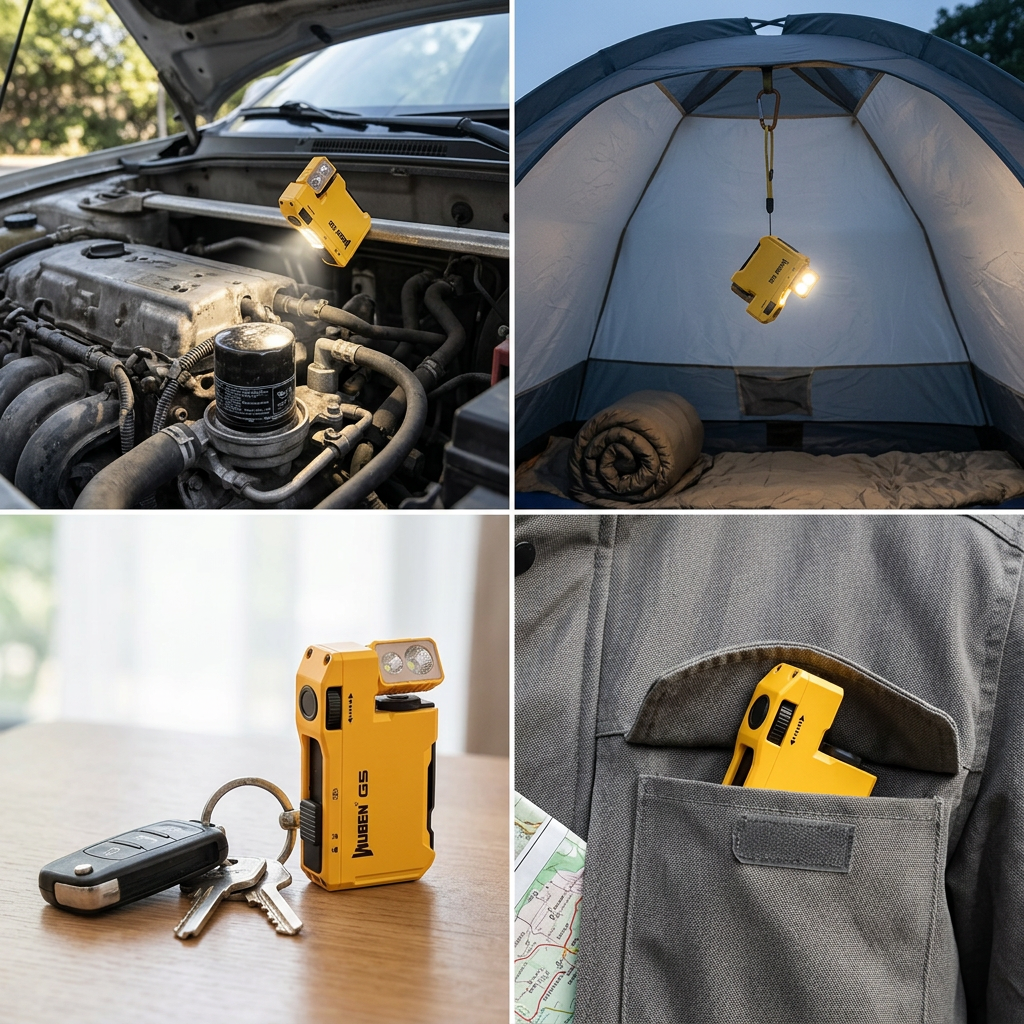 Compact torch shown in four further scenes