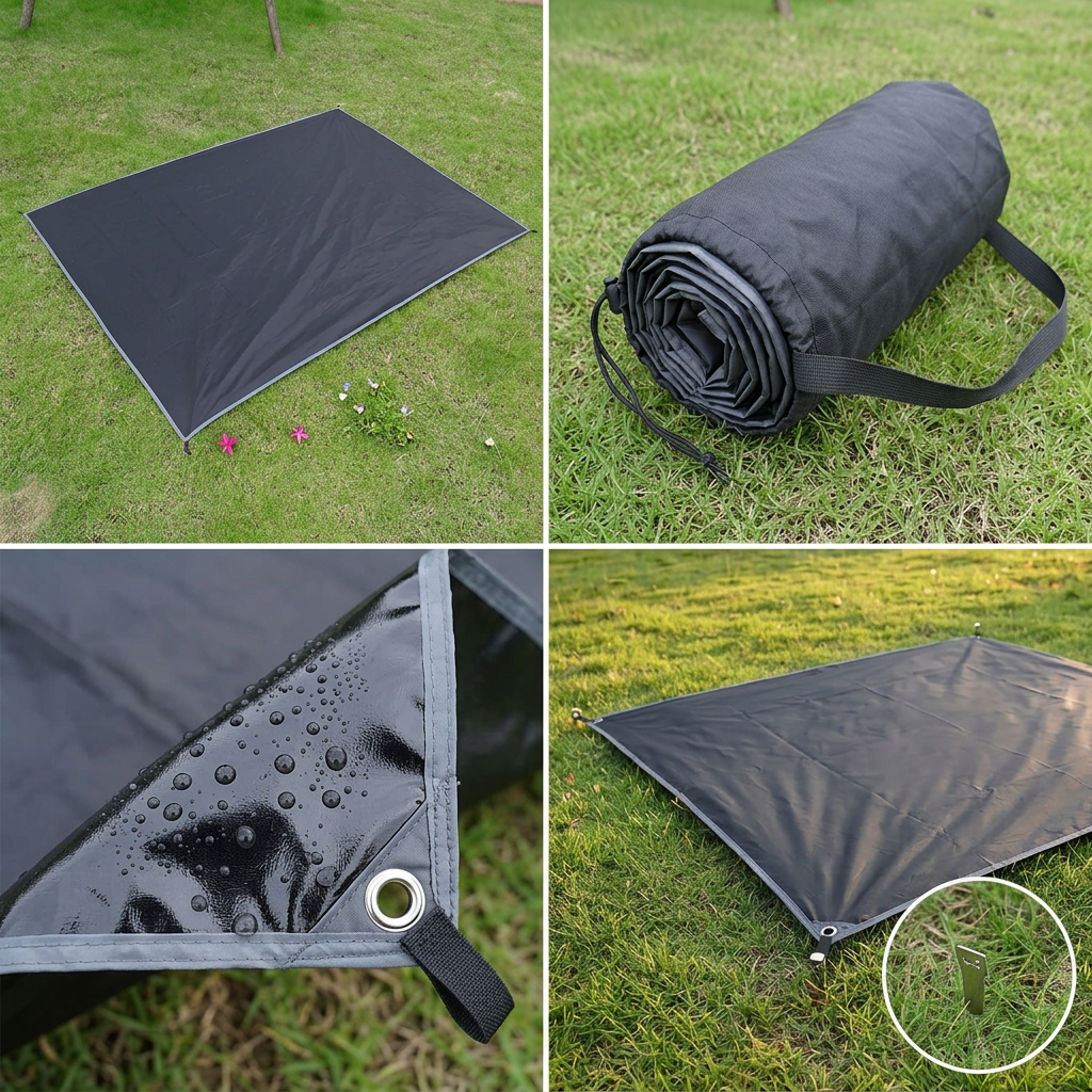 Camping mat shown in four outdoor scenes