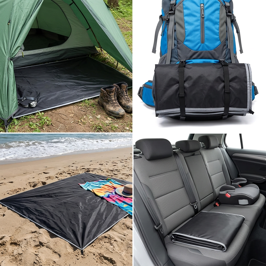 Camping mat shown in four further scenes