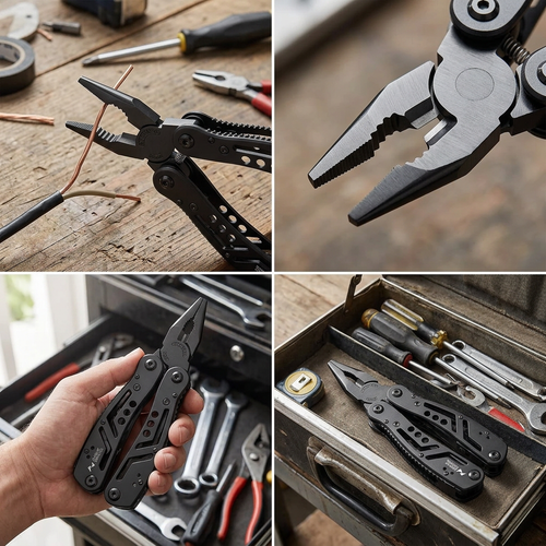 Multifunction pliers shown in four use scenes