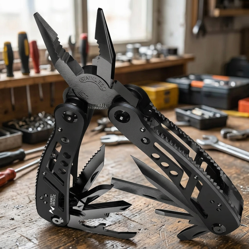Multifunction pliers on a workbench